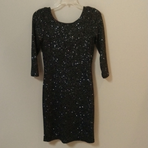 Beautiful Studio Y sparkly glitter drape open back cocktail black dress SIZE Sm - Picture 1 of 8